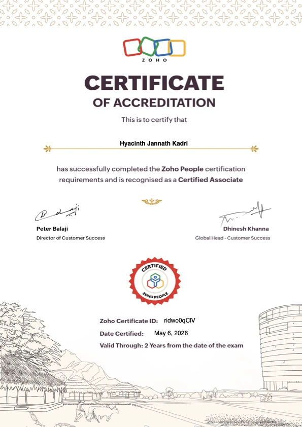 Hyacinth Kadri - Zoho People Associate certification